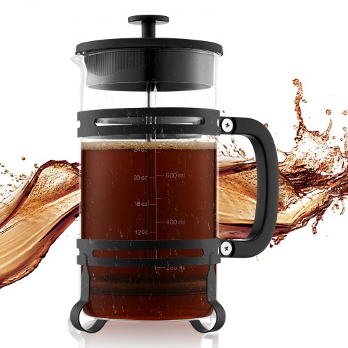 

VEVOR French Press Kaffeemaschine, 1 L Kaffeepresse aus Borosilikatglas Teebereiter mit Edelstahlfilter, Kaffeebereiter für Camping Reisen Küche Restaurant, Kaffeezubereiter Schwarz