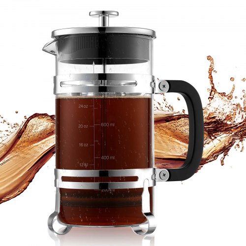 VEVOR French Press Kaffeebereiter 1L Borosilikatglas Kaffeepresse Silber