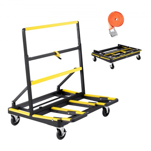 VEVOR Plattenwagen, 816 kg Tragkraft, Transportwagen mit 4 Lenkrollen & ausziehbarer Ladefläche, faltbare Plattenkarren mit Zurrgurt für die Handhabung von Sperrholz, Gipskartonplatten, Glas