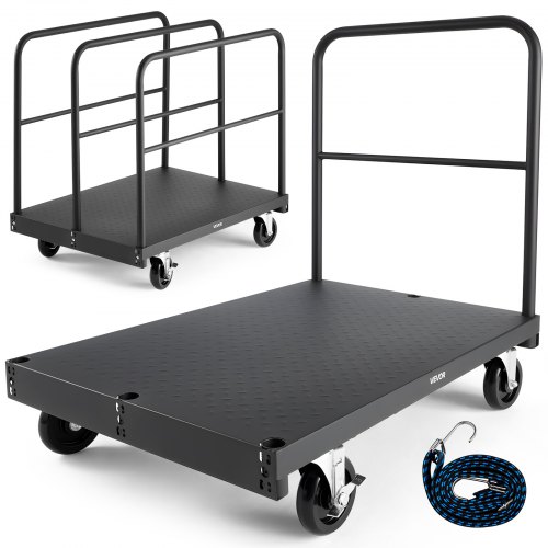 VEVOR Plattenwagen, 816 kg, 2-in-1 Transportwagen mit 360° Lenkrollen, Plattenroller, Plattenkarre mit 4 seitlichen Handläufen, Transporthilfe für Fabrik, Lager, Garage, Schwarz 914x610x858 mm