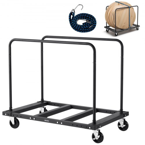 VEVOR Plattenwagen, 816 kg, Transportwagen mit 12,5 mm Lenkrollen, Plattenroller, Rohrbügelwagen mit Zurrgurt & 2 seitlichen Handläufen, Transporthilfe für Fabrik, Lager, Garage, Schwarz