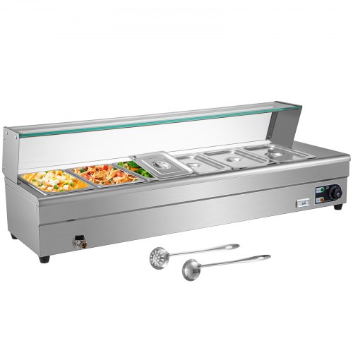 

VEVOR Gastronomie Behälter Edelstahl 1500 Watt Speisenwärmer 6 Pfanne Wärmebehälter für Essen Chafing Dish Warmhaltebehälter Edelstahlkörper mit Glasabdeckung Warmhaltebox Tischwärmer