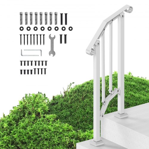 VEVOR Handläufe für Außentreppen, 1–2-stufiges Treppenhandlauf-Set, Übergangsgeländer aus Karbonstahl mit Montagesatz, Treppengeländer für Senioren, Betonstufen & Veranda & Deck, weißer Retro-Bogen