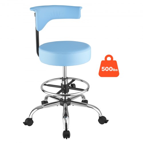 VEVOR Rollhocker 226,8 kg, Arbeitshocker Höhenverstellbar, mit Rückenlehne & Ergonomischem Sitz aus PU-Leder, 360° Drehbar, Ideal für Zahnarztpraxen, Kosmetikstudios & Kliniken, Blau