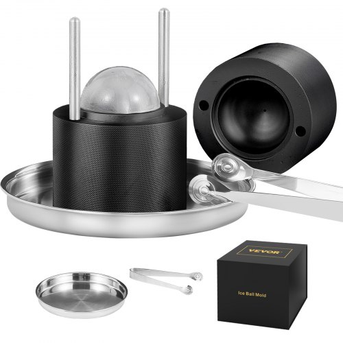 

VEVOR Eiswürfelbereiter Eiswürfelformen Satz 60 mm, Eiswürfelform Eiskugelform mit Eiszange & Tropfschale, Alu Schwarze Strapazierfähige Eiswürfelformen Eiswürfelbehälter Whisky Americano, Saft
