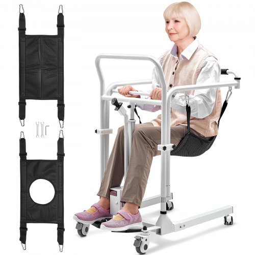 VEVOR Elektrischer Patientenlift-Transferstuhl, schnell zusammenklappbarer Patientenlift-Rollstuhl mit einstellbarer Höhe, Nachtstuhl mit Rädern und 2 Sitzkissen für ältere Menschen mit Behinderung, 100 kg Tragkraft