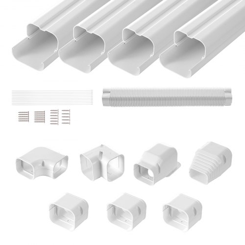 VEVOR Mini-Split-Line-Set-Abdeckung 76,2 mm B 4830 mm L, dekorative PVC-Rohrleitungsabdeckung für Klimaanlage mit 4 geraden Kanälen und vollständigen Komponenten, überstreichbar für Wärmepumpen, weiß