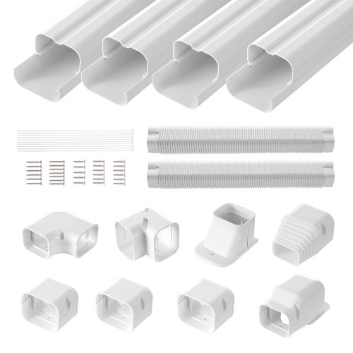 

VEVOR Mini-Split-Line-Set-Abdeckung 76,2 mm B 5350 mm L, dekorative PVC-Rohrleitungsabdeckung für Klimaanlage mit 4 geraden Kanälen und vollständigen Komponenten, überstreichbar für Wärmepumpen, weiß