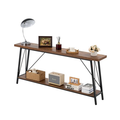 VEVOR schmaler Konsolentisch Eingangstisch (180 cm Länge / 45,3 kg belastbar), 2-stufiger Flurtisch Beistelltisch Sofatisch mit Metallrahmen, für Eingangsbereich Flur Wohnzimmer Schlafzimmer