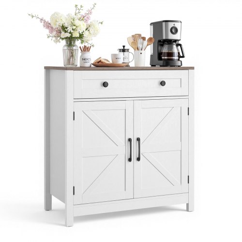 VEVOR Sideboard Küchenschrank mit Schubladen, Buffetschrank Landhaus-Stil für Wohnzimmer Eingangsbereich Küche, Aufbewahrungsschrank 75 x 37,5 x 80 cm Küchenbuffet Buffetschrank Weiß + Braun
