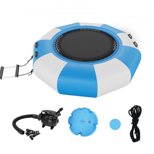 

VEVOR Aufblasbarer Wassertrampolin mit Leiter, Wasserdichte, Abriebfeste, Wassertrampoline 1,98 m Großen Sprungfläche, Sprungplattform-Wasserpark Pool Trampolin, Blau + Weiß 185 kg Tragfähigkeit
