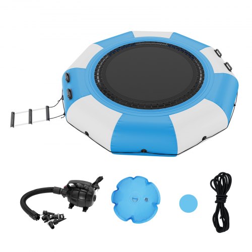 

VEVOR Aufblasbarer Wassertrampolin mit Leiter, Wasserdichte, Abriebfeste, Wassertrampoline 3,05 m Großen Sprungfläche, Sprungplattform-Wasserpark Pool Trampolin, Blau + Weiß 185 kg Tragfähigkeit