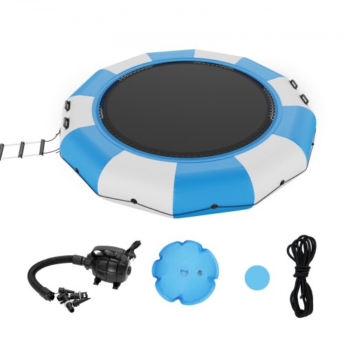 

VEVOR Aufblasbarer Wassertrampolin mit Leiter, Wasserdichte, Abriebfeste, Wassertrampoline 3,96 m Großen Sprungfläche, Sprungplattform-Wasserpark Pool Trampolin, Blau + Weiß 226 kg Tragfähigkeit