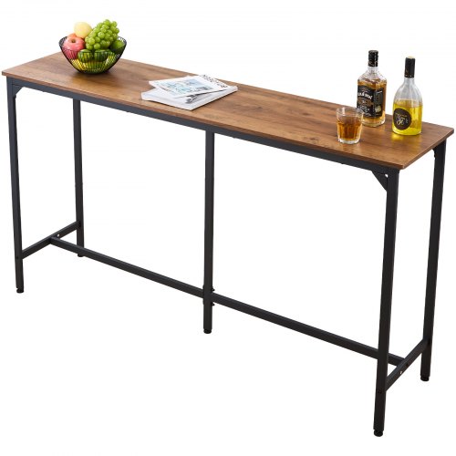 VEVOR Bartisch mit abgerundeten Kanten & ausziehbarem horizontalem Design, rechteckiger Kneipentisch Stehtisch (1600 x 398 x 915 mm), Bistrotisch Esstisch Hellbraun, Schwarz, geeignet für Minibar