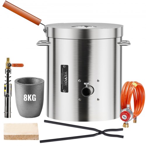 

VEVOR Propan Schmelzofen Set, 8 kg Gas Metall-Schmelzofen-Set, Gießerei-Heimofen mit Tiegel Zange Holzgriff Schmelzgusswerkzeug für Gold Silber Kupfer Aluminium Metallrecycling