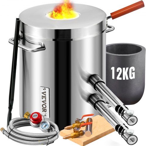 

VEVOR Schmelzofen Propan Metall Schmelzofen 12 kg, Edelstahl Schmelzofen Gas 1482 ℃ inkl. 2 x Brenner, 1 x Tiegel, Schmiede Messerherstellung Schmiedeset für Kupfer, Aluminium, Gold, Silber usw.