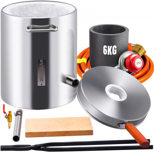 

VEVOR Schmelzofen Propan Metall Schmelzofen 6 kg, Edelstahl Schmelzofen Gas 1482 ℃ inkl. 1 x Brenner, 1 x Tiegel, Schmiede Messerherstellung Schmiedeset für Kupfer, Aluminium, Gold, Silber usw.