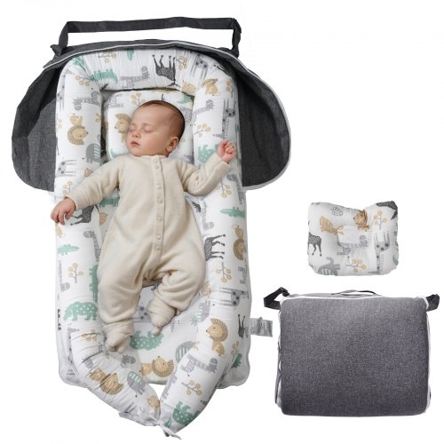 VEVOR Babynest, Kuschelnest, 100 % Baumwolle, atmungsaktive und weiche Babyliege mit Kopfstütze, doppelseitiger und waschbarer Bezug, Babynestchen, Reisebett für zu Hause und unterwegs, 890x470x130mm