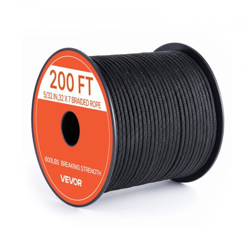 VEVOR Paracord Seil 4 mm x 60 m Fallschirmschnur aus Nylon Typ 550 Schwarz, Abriebfestes Mehrzweckseil für Heimgebrauch Camping & Outdoor, 272 kg Bruchlast, 32 Außen- & 7 Innenstränge, mit Seilspule