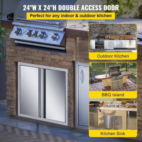 BBQ Türen Zweiseitige Türen 61X61cm Outdoor-Küche Silber Poliert Kamintüren 