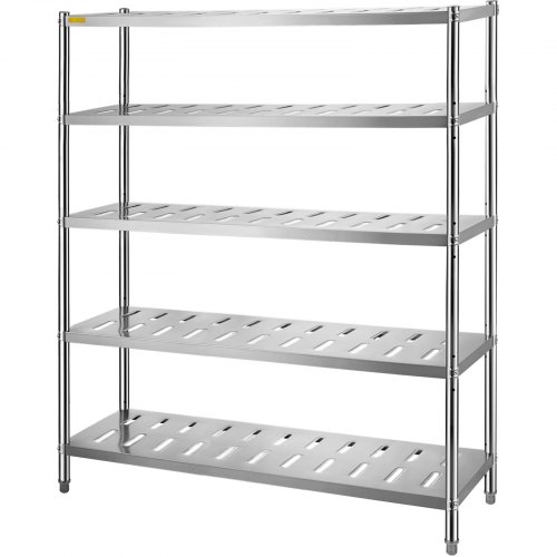 VEVOR 5-stufiges Lagerregal, Garagenregal aus Edelstahl, 150 x 45 x 180 cm Küchenregale, Robustes Lagerregal, 300 kg Gesamtkapazität mit Verstellbarer Höhe & Lüftungslöchern für Küche, Werkstatt