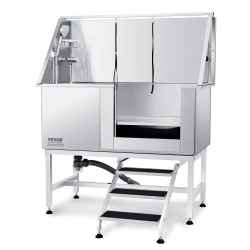 VEVOR 127cm Professionelle Hundepflegewanne Edelstahl Tierbadewanne Hundewaschstation max.150kg Hunden Pflege Dusche Hundewaschanlage Haustierpflegewanne mit rechter Tür Hundedusche Waschwanne