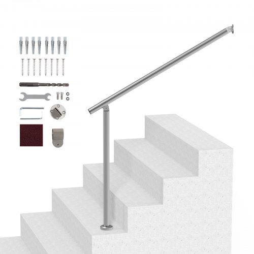 VEVOR Handläufe für Außentreppen, 100 cm Terrassengeländer-Set zur Wand- und Bodenmontage, Geländer für Außentreppen mit Installationsset, Handläufe für Senioren, Verandageländer und Terrassengeländer-Set, Silber