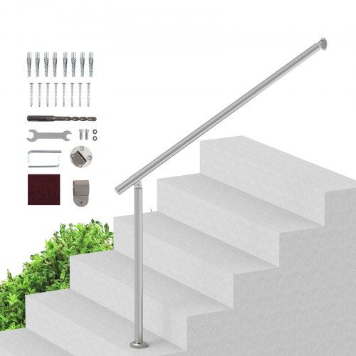 VEVOR Handläufe für Außentreppen, 47,3 Zoll/120 cm Terrassengeländer-Set zur Wand- und Bodenmontage, Geländer für Außentreppen mit Installationsset, Handläufe für Senioren, Verandageländer und Terrassengeländer-Set, Silber