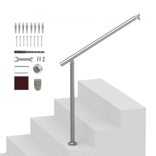 VEVOR Handläufe für Außentreppen, 80 cm Terrassengeländer-Set zur Wand- und Bodenmontage, Geländer für Außentreppen mit Installationsset, Handläufe für Senioren, Verandageländer und Terrassengeländer-Set, Silber
