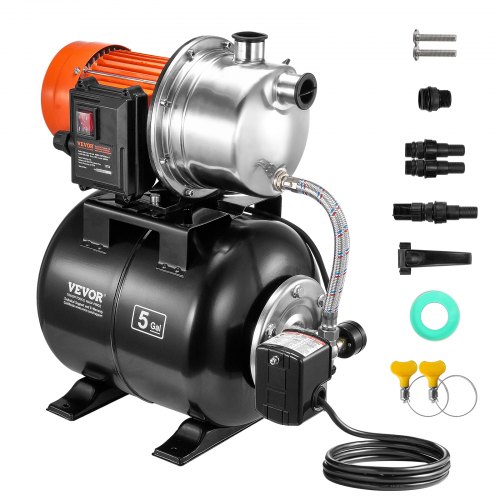 

VEVOR 735 W Gartenpumpe, 3785 L/H, automatische Bewässerungspumpe mit 39,6 m Förderhöhe, Kreiselpumpe mit 20/40 PSI Druckschalter, Flachbrunnenpumpe, Edelstahl-Pumpenkopf für Hausgarten & Rasen