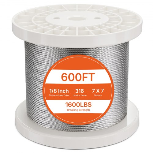 VEVOR Drahtseil-Set, Ф3,18mmx182,3m, 316 Edelstahlkabel mit Schneider & Handschuhen, 7,1kN Bruchfestigkeit, 7x7 Litzen, Bau-Marine-/Flugzeugqualität für Handläufe, Treppen, Terrassen, Zäune