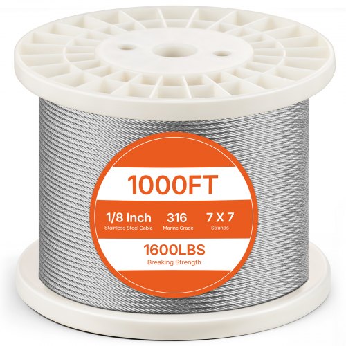 VEVOR Drahtseil-Set, Ф3,18mmx305m, 316 Edelstahlkabel mit Schneider und Handschuhen, 7,1kN Bruchfestigkeit, 7 x 7 Litzen, Bauqualität für Handläufe, Treppen, Terrassen, Zäune im Freien
