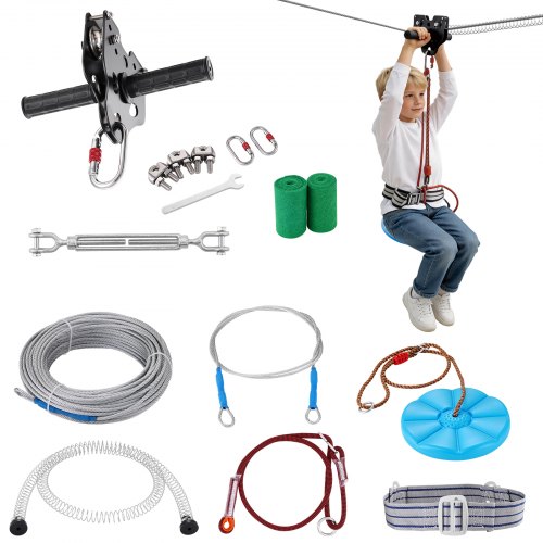 VEVOR Zipline Seilrutsche 24,38 m Seilbahn, Zip Line Kit bis 150 kg, Backyard Zip Line Kit mit Verbessertem Federbremssystem, Seilbahn für Garten Außenbereich (Nur für Teenager. Nicht für Erwachsene.)