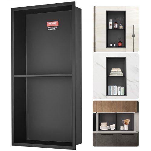 VEVOR Wandnische 10x33,02x63,5cm Duschnische Edelstahl Nische Doppellagig 100 % Wasserdicht Nischeneinbau 0-40°C Betriebstemperatur 92°-Inneneckdesign Ideal für Badezimmer Schlafzimmer Arbeitszimmer BXGLYBK2C13YEJQ0NV0