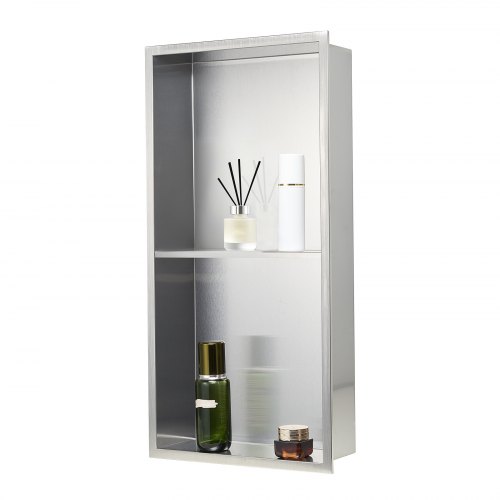 VEVOR Duschnische, 10,16x33,02x63,5 cm, doppellagige Wandnische mit ausgehöhlter Trennwand, Shampoo-Aufbewahrungs-Organizer aus Edelstahl, Duschregal, silberfarben für Badezimmer