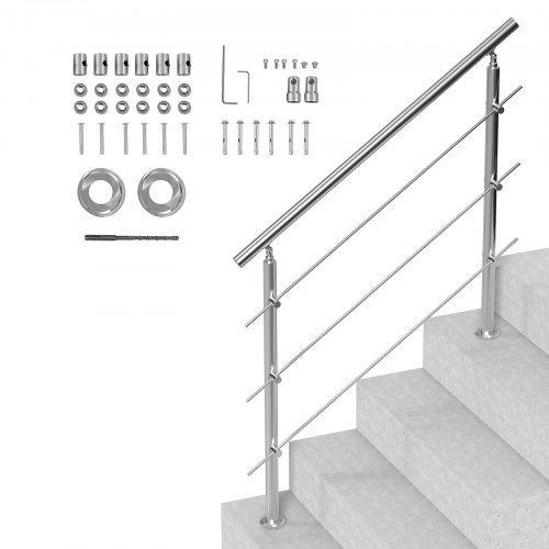 

VEVOR Geländer Edelstahl Treppengeländer Handlauf 3 Querstäbe 1200x104x1060mm