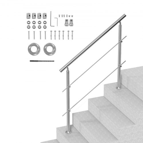 

VEVOR Geländer Edelstahl Treppengeländer Handlauf 2 Querstäbe 1200x104x1060mm