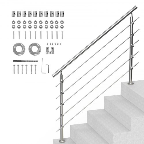 VEVOR Handläufe für Außentreppen, 150 cm Länge, 5 Querstangen, Treppenhandlauf-Set, Übergangsgeländer aus Edelstahl mit Montagesatz, doppelsäulige Treppenhandläufe für Senioren, Veranda und Terrasse