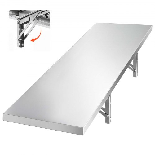 VEVOR Wandregal 136 kg 305 x 1219 mm Klappbares Edelstahlregal für Großküchen Private Küchen Servierwagen und Garagen, Wandmontage Regal mit Verstärkten Halterungen und Glatter Oberfläche