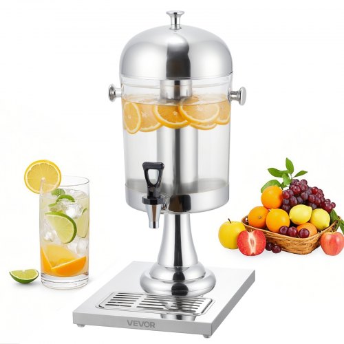 

VEVOR Getränkespender (1 x 8 L) für Partys Saftspender (aus Edelstahl + Polycarbonat) mit tropfsicherem Zapfhahn & Sockel Wasserspender für Restaurants Partys, Limonade Eistee Spender