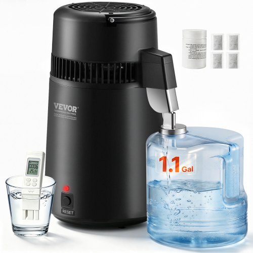 VEVOR Wasser Destilliergerät Distiller Edelstahl Wasserdestilliere 4L Schwarz