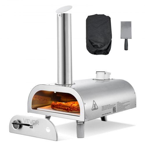 VEVOR Pizzaofen Outdoor 12 Zoll Pellet-Pizzaofen, tragbarer Pizzaofen mit eingebautem Thermometer & holzbefeuerter & Pizzastein & Schaufel & Tragetasche Pizzamaker aus Edelstahl, für Garten Camping