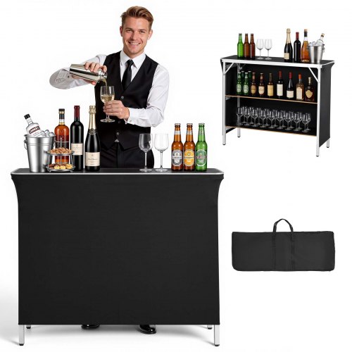 VEVOR Messetheke Klappbar 1100x385x885 mm, Empfangstheke mit Tragetasche & 2 Regalböden, Rezeptionstheke, Messestand, Bartisch, Faltbare Mobile Barstation für Veranstaltungen, Partys & Messen