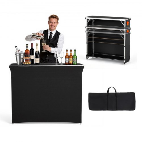 VEVOR Messetheke Klappbar, 1105x390x1010 mm, Empfangstheke mit Tragetasche, 2 Regalböden, Rezeptionstheke, Messestand, Bartisch, Faltbare Mobile Barstation für Veranstaltungen, Partys & Messen
