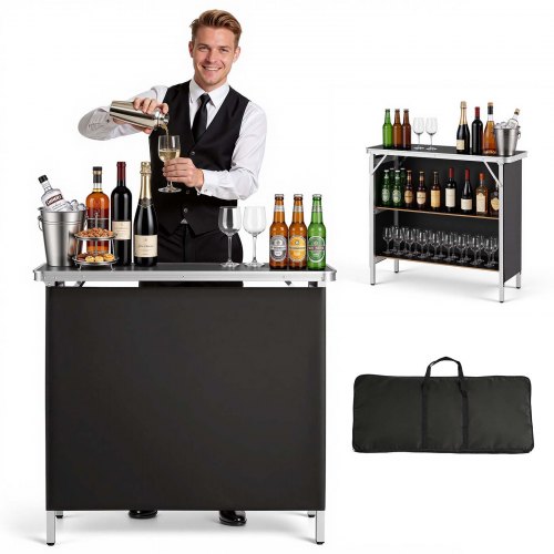 VEVOR Messetheke Klappbar, 980x385x870 mm, Empfangstheke mit Tragetasche, Ablagefach, Rezeptionstheke, Messestand, Bartisch, Faltbare Mobile Barstation für Veranstaltungen, Partys & Messen