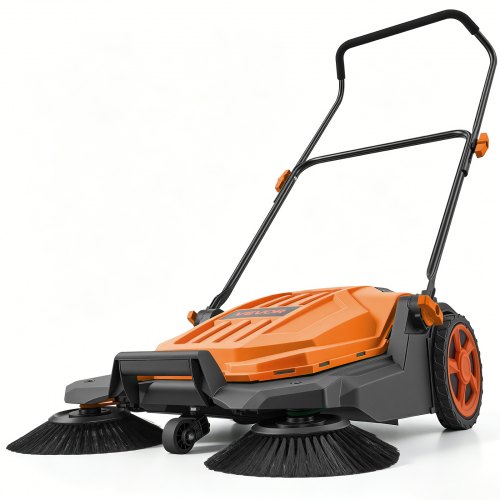VEVOR Kehrmaschine Manuell, Handkehrmaschine mit 650 mm Arbeitsbreite, 18,9-L-Kehrbehälter & Verstellbarem Klappgriff, Bodenreinigungsmaschine für Höfe, Gehwege, Terrassen & Garagen – Orange