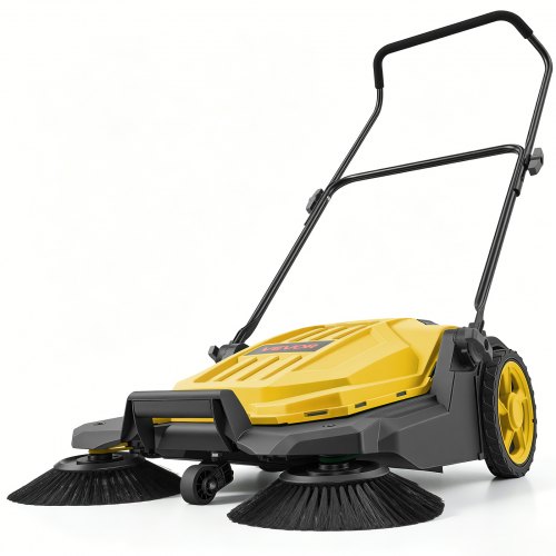 VEVOR Kehrmaschine Manuell, Handkehrmaschine mit 650 mm Arbeitsbreite, 18,9-L-Kehrbehälter & Verstellbarem Klappgriff, Bodenreinigungsmaschine für Höfe, Gehwege, Terrassen & Garagen – Gelb