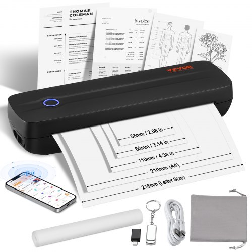 

VEVOR mobiler Drucker tragbarer Thermodrucker Bluetooth-Tintenloser Drucker, Thermopapier im Format A4 A5 kompatibel mit iOS / Android / Laptop, 300 DPI Reisedrucker im Büro und zu Hause Schwarz