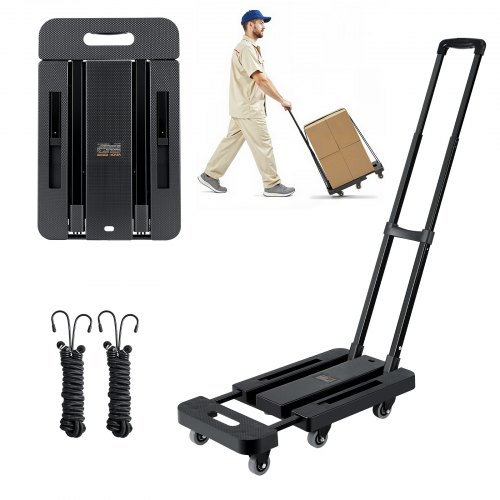 

VEVOR Sackkarre klappbar, 227 kg Tragkraft, Transportkarre mit 6 Rädern, 2 elastischen Seilen & erweiterbarer Basis, Transportwagen für Flughafen, Reisegepäck, Büroumzüge, Schwarz, 560x305x1010 mm