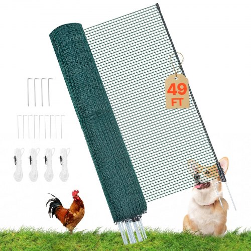 

VEVOR Begrenzungszaun 15x0,9 m, Weidezaun aus PE, Mobiler Hundezaun mit Doppelspitzenpfählen & Abspannseilen, Hühnerzaun, Gartenzaun, Campingzaun für Hunde, Hühner, Pflanzen, Außenbereiche